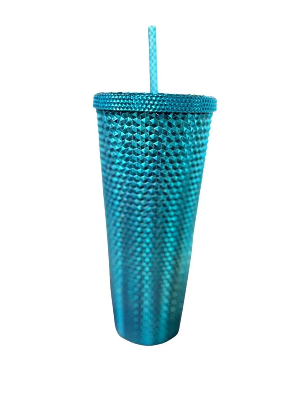 Starbucks Blue 24 oz Metallic Textured Tumbler Cup Mug Hot Cold With Straw
